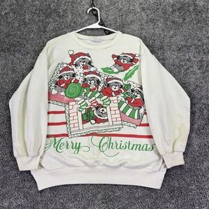 Vintage So What Sweatshirt Womens One Size White Merry Christmas Cats Graphic